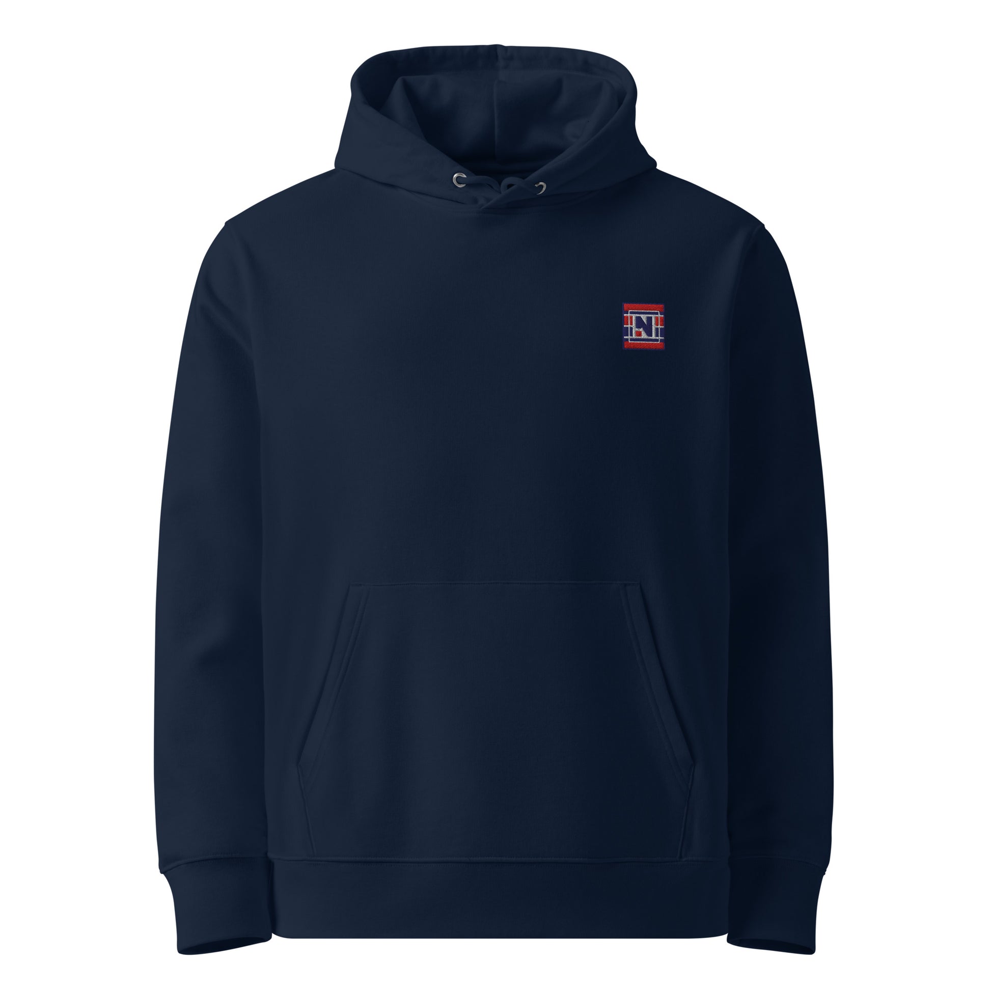 Front view of Nordkapp hoodie in navy, unisex Nordic minimalist style