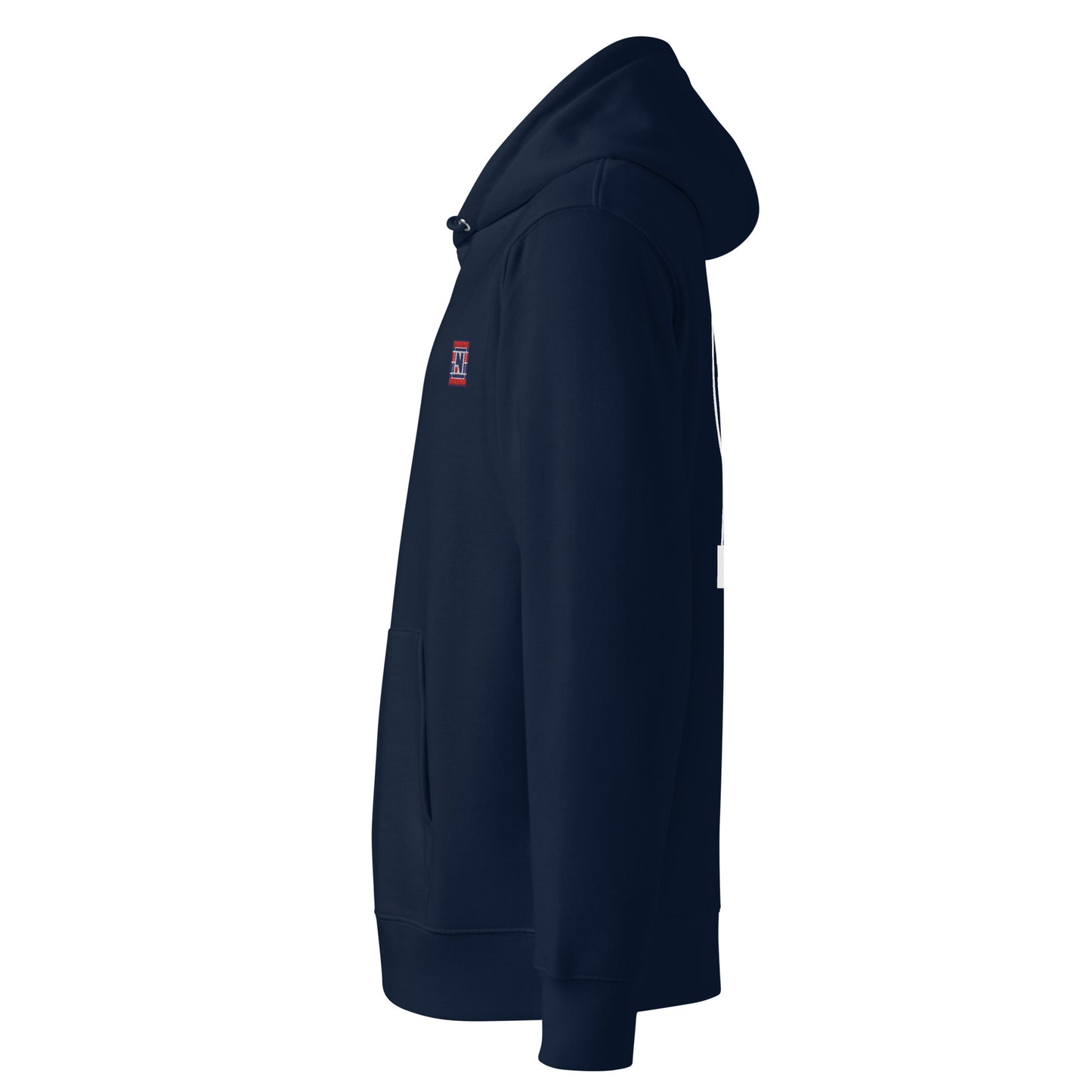 Hood detail of navy Nordkapp hoodie with clean Scandinavian design