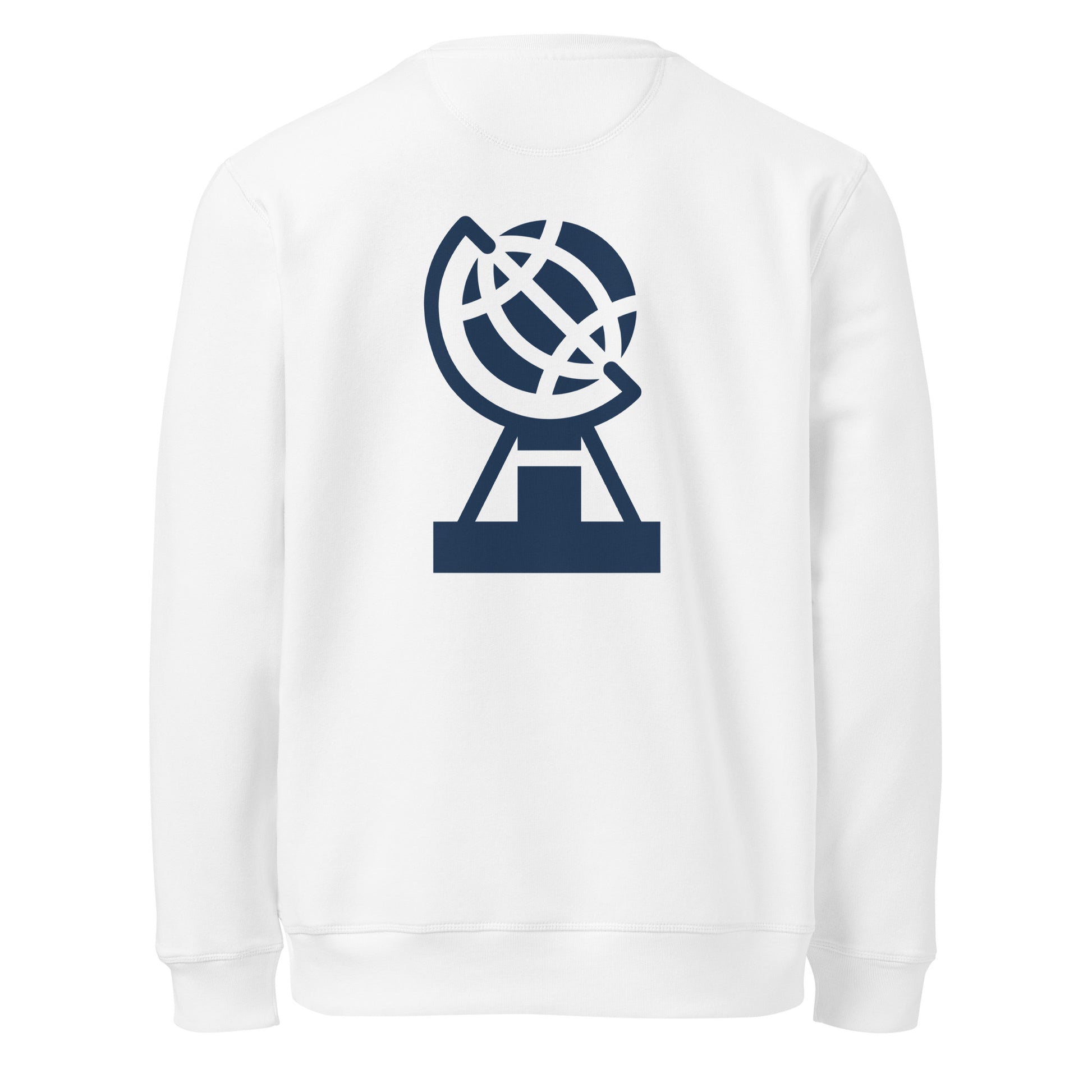 Back view of Nordkapp crew jumper with large Nordic globe print
